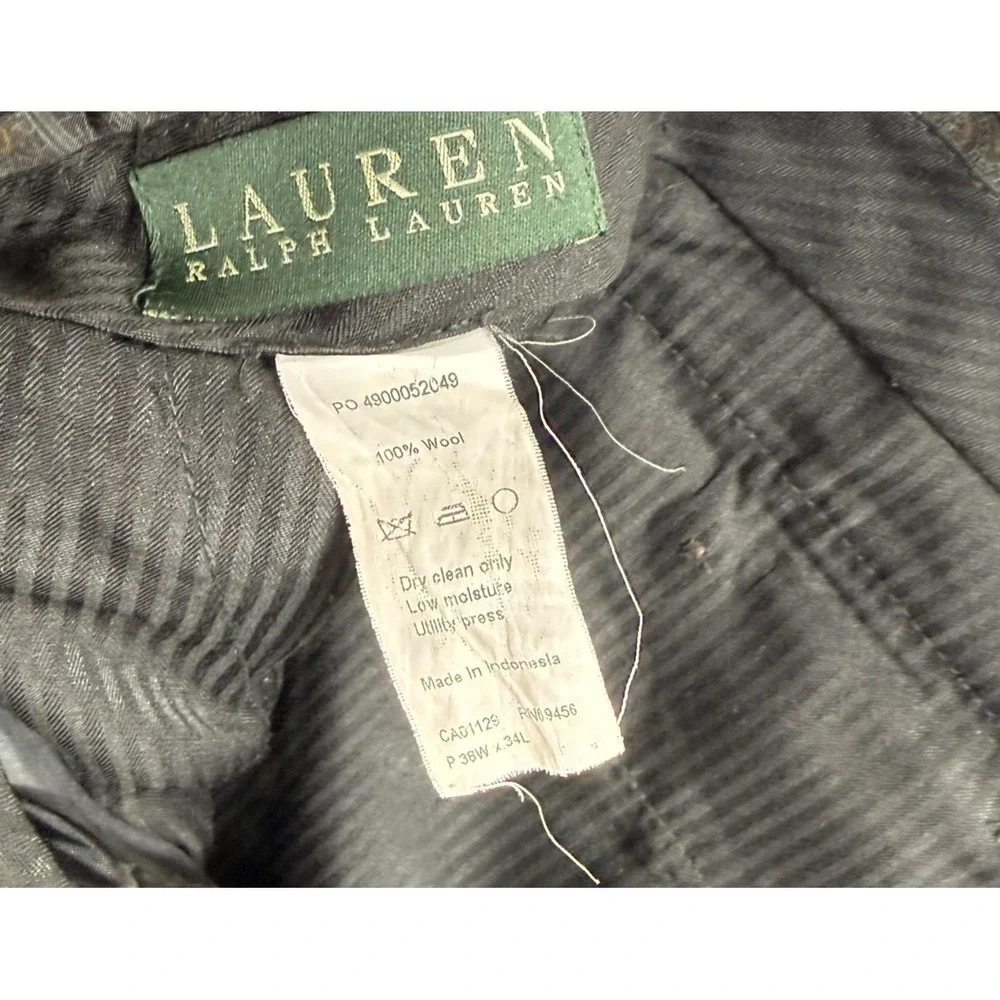 Lauren Ralph Lauren Pants Mens 38x30 Gray Wool Check Flat Front Dress Slacks